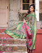 Load image into Gallery viewer, Emerald Green &amp; Magenta Tussar Silk Saree with Zari Weave and Tassel Finish DIGITAL PRINT