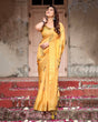 Load image into Gallery viewer, Golden Yellow Digital Printed Saree with Abstract Patterns and Tassel Detailing DIGITAL PRINT