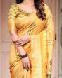 Load image into Gallery viewer, Golden Yellow Digital Printed Saree with Abstract Patterns and Tassel Detailing DIGITAL PRINT
