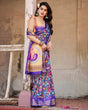 Load image into Gallery viewer, Royal Purple Tussar Silk Saree with Vibrant Floral Print and Peacock Motif Pallu DIGITAL PRINT