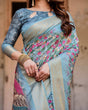 Load image into Gallery viewer, Sky Blue Tussar Silk Saree with Floral Weaves and Ornamental Pallu Design DIGITAL PRINT
