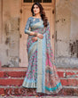 Load image into Gallery viewer, Sky Blue Tussar Silk Saree with Floral Weaves and Ornamental Pallu Design DIGITAL PRINT