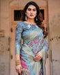 Load image into Gallery viewer, Sky Blue Tussar Silk Saree with Floral Weaves and Ornamental Pallu Design DIGITAL PRINT