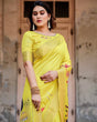 Load image into Gallery viewer, Vibrant Yellow Tussar Silk Saree with Royal Procession Pallu and Zari Accents DIGITAL PRINT
