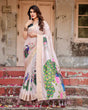 Load image into Gallery viewer, Soft Pastel Pink Tussar Silk Saree with Hand-Painted Peacock and Floral Motifs DIGITAL PRINT