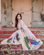 Load image into Gallery viewer, Soft Pastel Pink Tussar Silk Saree with Hand-Painted Peacock and Floral Motifs DIGITAL PRINT