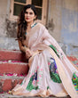 Load image into Gallery viewer, Soft Pastel Pink Tussar Silk Saree with Hand-Painted Peacock and Floral Motifs DIGITAL PRINT