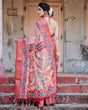 Load image into Gallery viewer, Beige and Coral Tussar Silk Saree with Intricate Floral Prints and Artistic Pallu DIGITAL PRINT