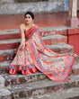 Load image into Gallery viewer, Beige and Coral Tussar Silk Saree with Intricate Floral Prints and Artistic Pallu DIGITAL PRINT