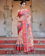 Load image into Gallery viewer, Beige and Coral Tussar Silk Saree with Intricate Floral Prints and Artistic Pallu DIGITAL PRINT
