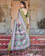 Load image into Gallery viewer, Ivory and Green Tussar Silk Saree with Elephant Motifs and Intricate Zari Border DIGITAL PRINT