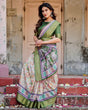 Load image into Gallery viewer, Ivory and Green Tussar Silk Saree with Elephant Motifs and Intricate Zari Border DIGITAL PRINT
