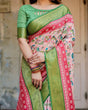 Load image into Gallery viewer, Blush Pink and Green Tussar Silk Saree with Floral Prints and Intricate Zari Work DIGITAL PRINT