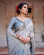 Load image into Gallery viewer, Elegant Light Blue Banarasi Silk Saree with Floral Design and Zari Weaved Pallu BANARASI PRINTED