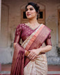Load image into Gallery viewer, Marble-Print Banarasi Silk Saree in Deep Maroon with Zari Weaving and Tassels BANARASI PRINTED