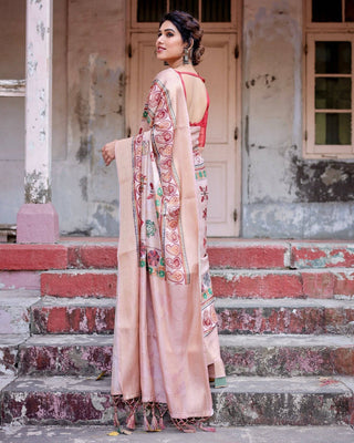 Peach Banarasi Silk Saree with Intricate Paisley and Floral Design BANARASI PRINTED
