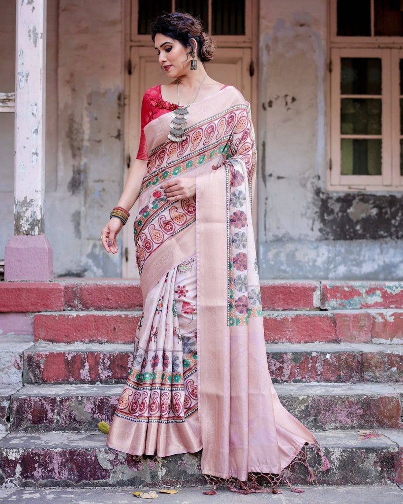 Peach Banarasi Silk Saree with Intricate Paisley and Floral Design BANARASI PRINTED