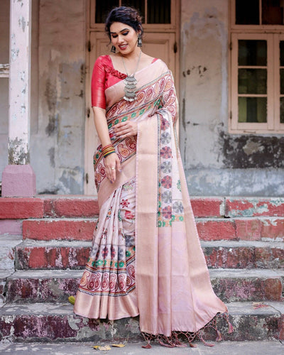 Peach Banarasi Silk Saree with Intricate Paisley and Floral Design BANARASI PRINTED