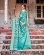 Load image into Gallery viewer, Elegant Teal Green Banarasi Silk Saree with Intricate Zari Weaving and Tassels BANARASI PRINTED