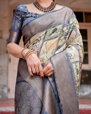 Banarasi Silk Saree in Beige with Multicolor Paisley and Floral Design BANARASI PRINTED