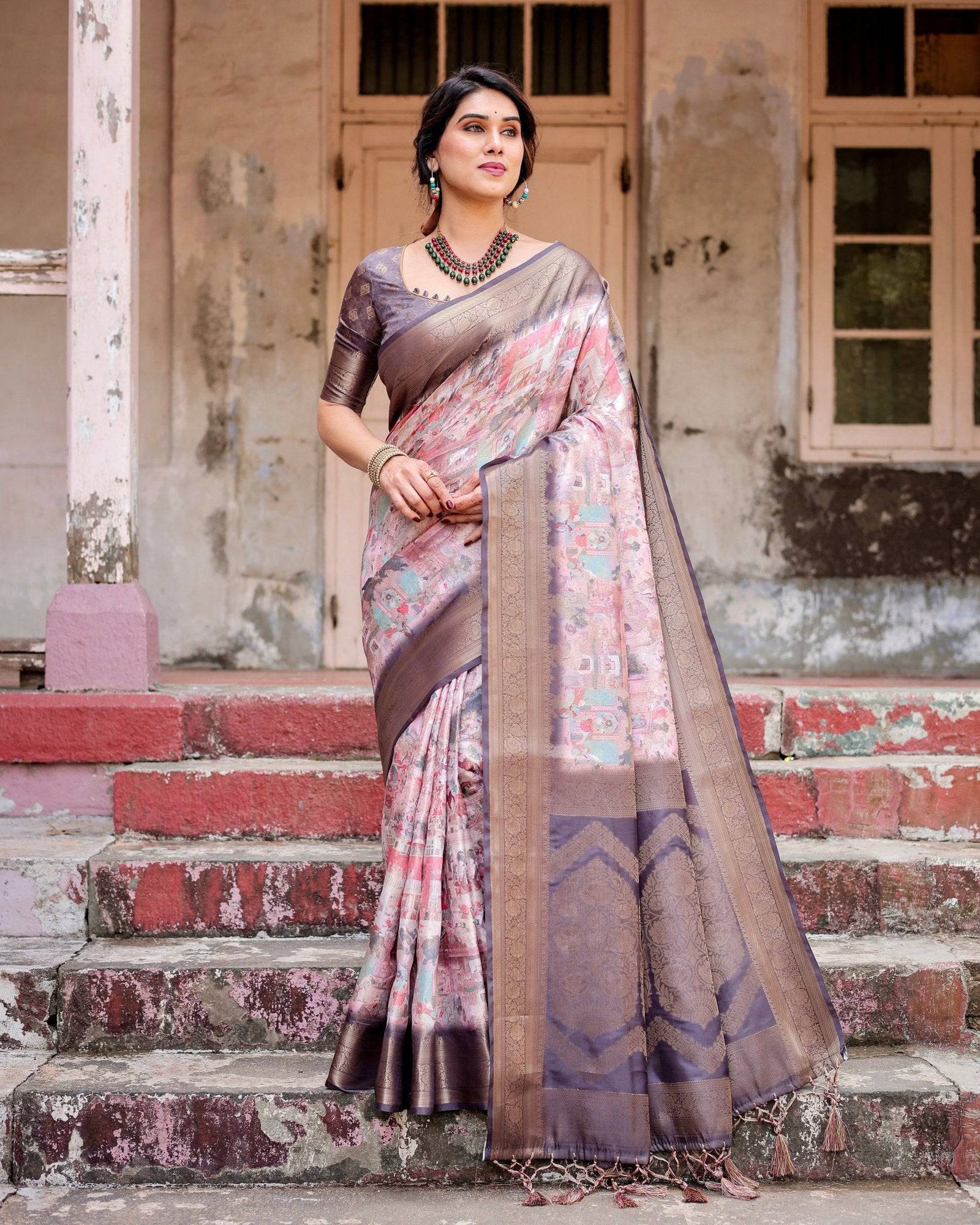 Graceful Lavender Banarasi Silk Saree with Regal Zari Weave and Tassel Detailing BANARASI PRINTED