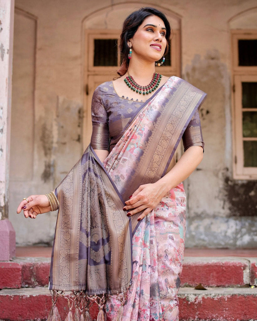 Graceful Lavender Banarasi Silk Saree with Regal Zari Weave and Tassel Detailing BANARASI PRINTED