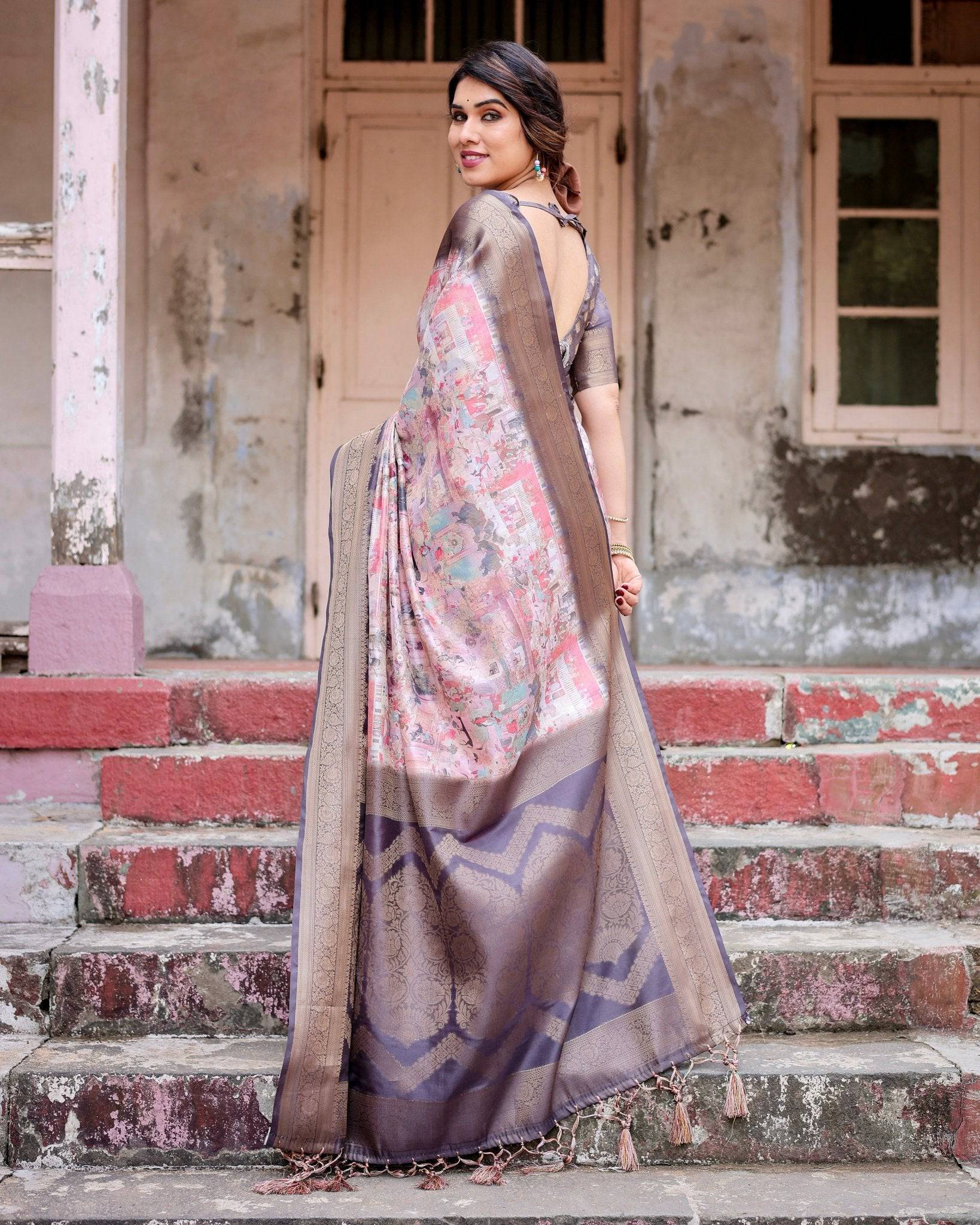 Graceful Lavender Banarasi Silk Saree with Regal Zari Weave and Tassel Detailing BANARASI PRINTED