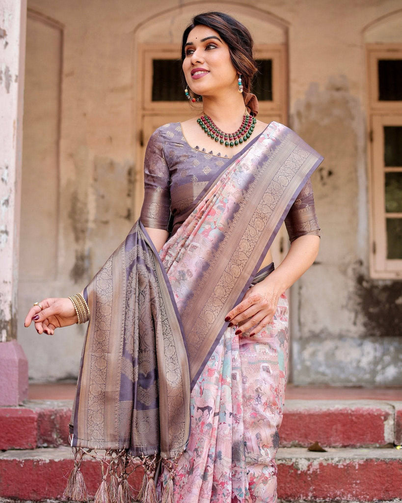 Graceful Lavender Banarasi Silk Saree with Regal Zari Weave and Tassel Detailing BANARASI PRINTED