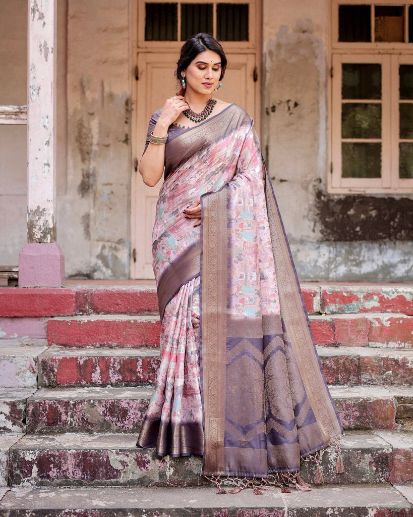 Graceful Lavender Banarasi Silk Saree with Regal Zari Weave and Tassel Detailing BANARASI PRINTED