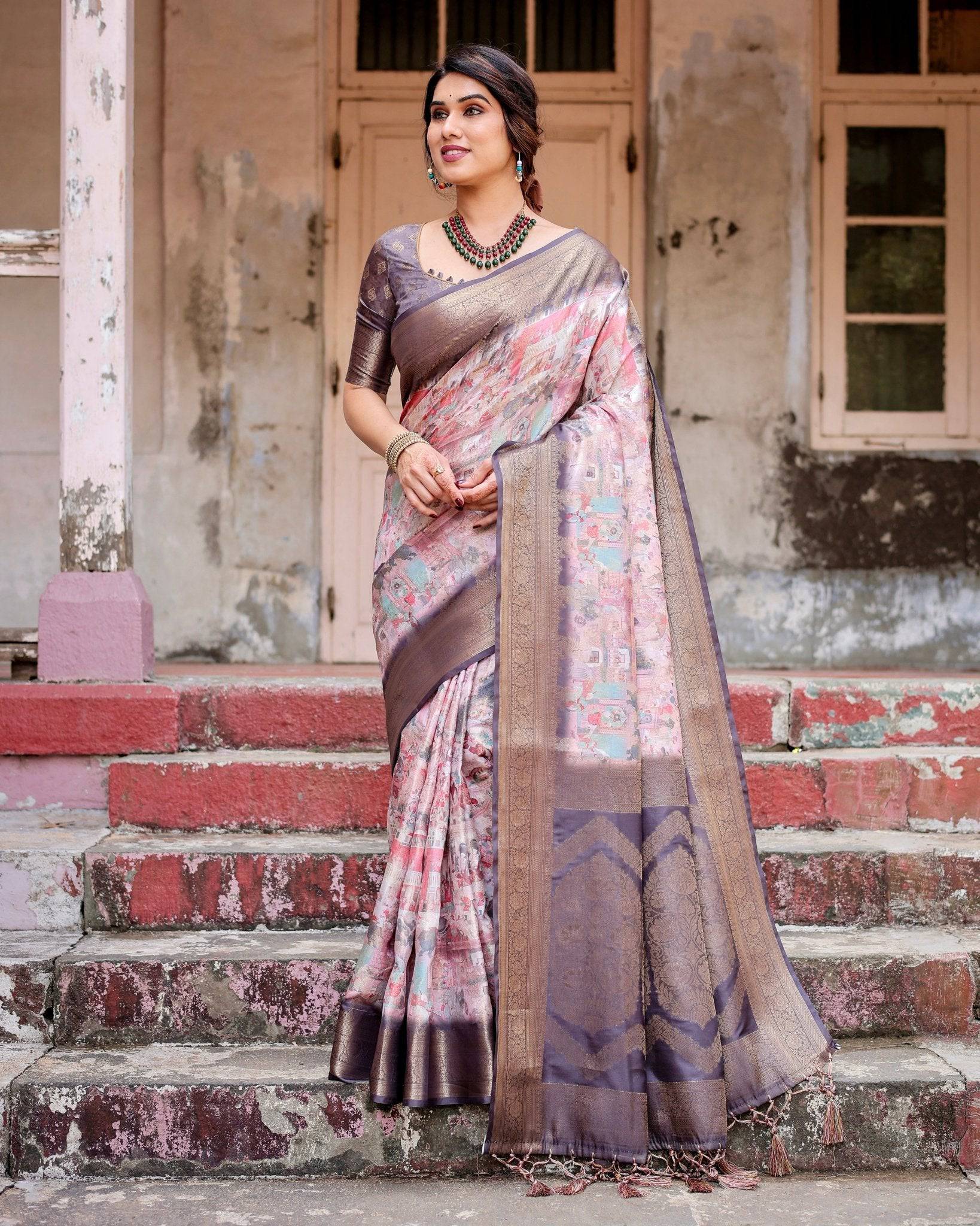 Graceful Lavender Banarasi Silk Saree with Regal Zari Weave and Tassel Detailing BANARASI PRINTED