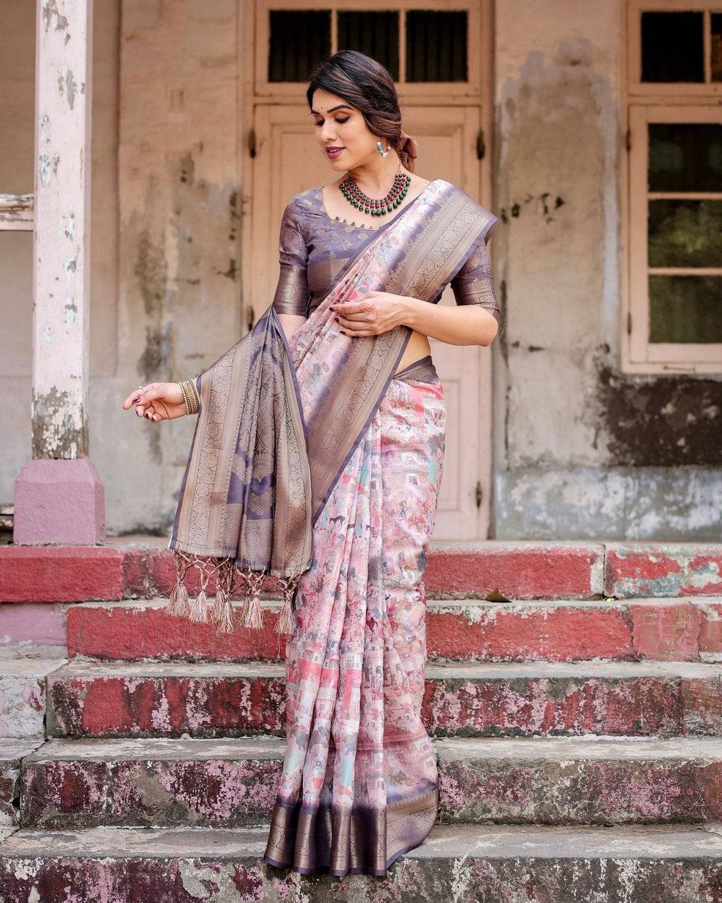 Graceful Lavender Banarasi Silk Saree with Regal Zari Weave and Tassel Detailing BANARASI PRINTED