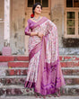 Load image into Gallery viewer, Graceful Lavender Banarasi Silk Saree with Floral Design and Zari Woven Border BANARASI PRINTED
