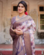Load image into Gallery viewer, Elegant Purple Floral Banarasi Silk Saree with Intricate Zari Weave and Tassels BANARASI PRINTED