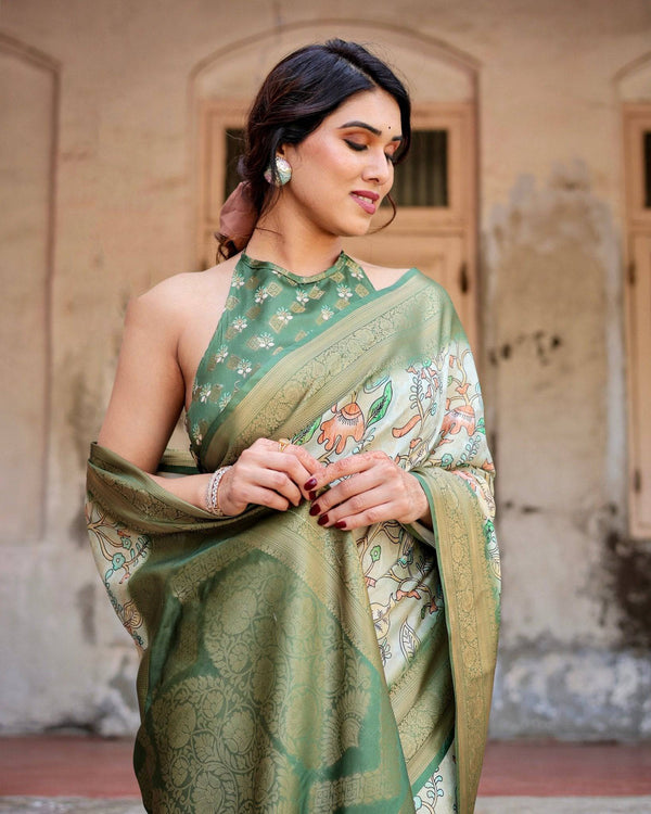 Timeless Green Banarasi Silk Saree with Zari Weaving and Tassels BANARASI PRINTED