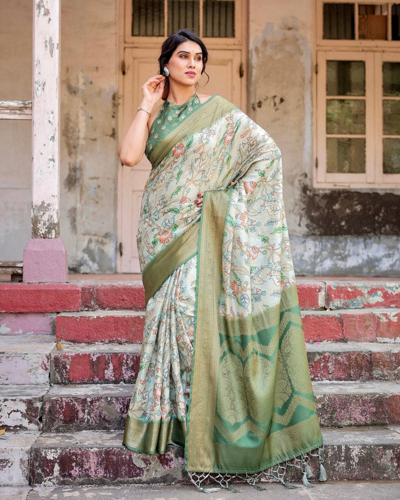 Timeless Green Banarasi Silk Saree with Zari Weaving and Tassels BANARASI PRINTED