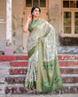 Load image into Gallery viewer, Timeless Green Banarasi Silk Saree with Zari Weaving and Tassels BANARASI PRINTED