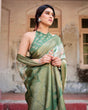 Load image into Gallery viewer, Timeless Green Banarasi Silk Saree with Zari Weaving and Tassels BANARASI PRINTED