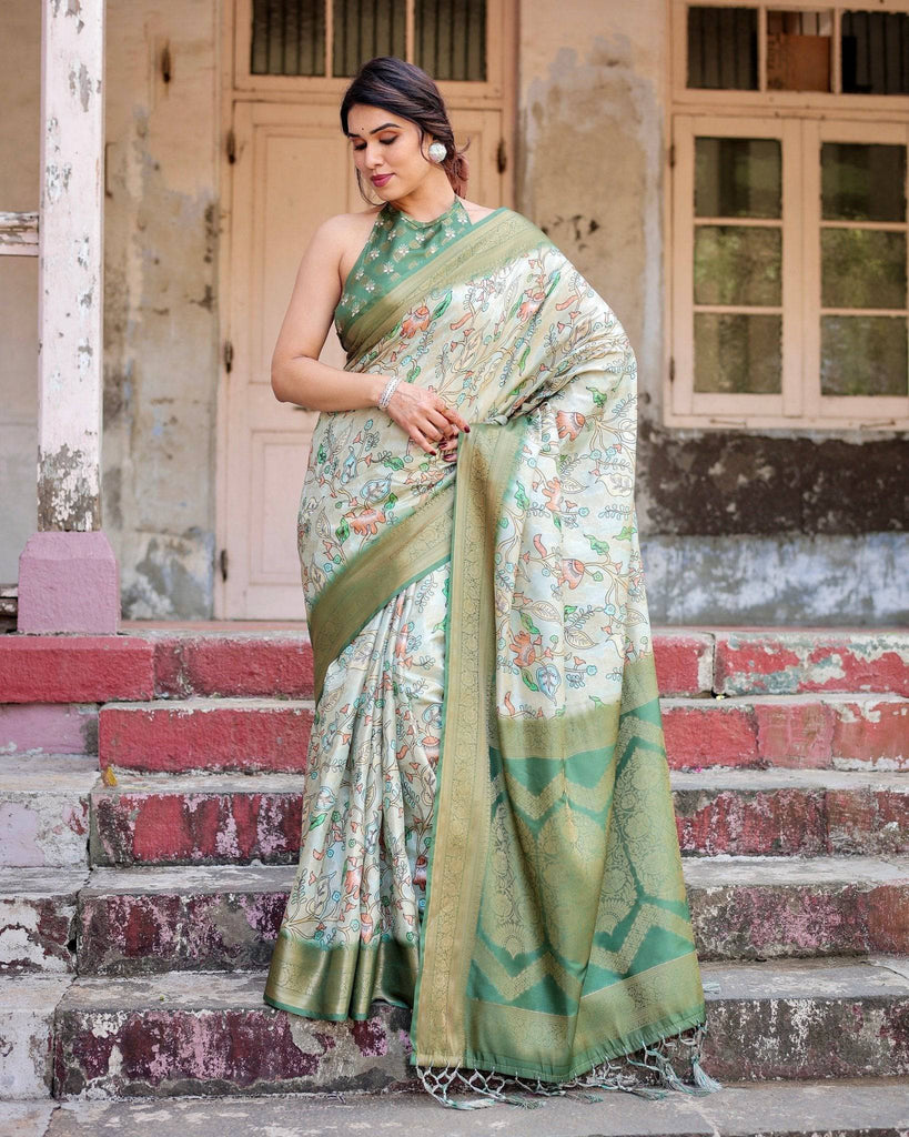 Timeless Green Banarasi Silk Saree with Zari Weaving and Tassels BANARASI PRINTED