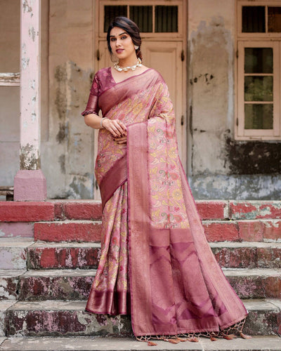 Elegant Pink Banarasi Silk Saree with Floral Zari Weaving and Tassel-Embellished Pallu BANARASI PRINTED
