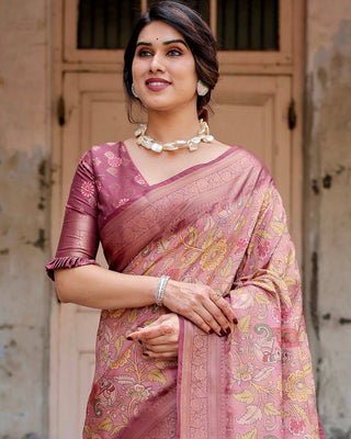 Elegant Pink Banarasi Silk Saree with Floral Zari Weaving and Tassel-Embellished Pallu BANARASI PRINTED
