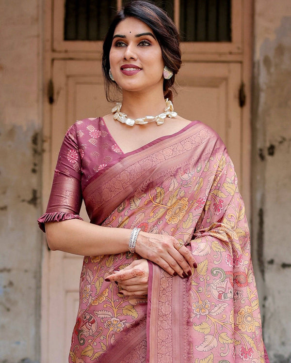 Elegant Pink Banarasi Silk Saree with Floral Zari Weaving and Tassel-Embellished Pallu BANARASI PRINTED