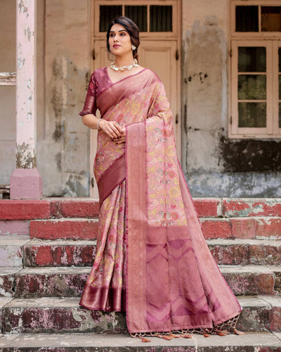 Elegant Pink Banarasi Silk Saree with Floral Zari Weaving and Tassel-Embellished Pallu BANARASI PRINTED