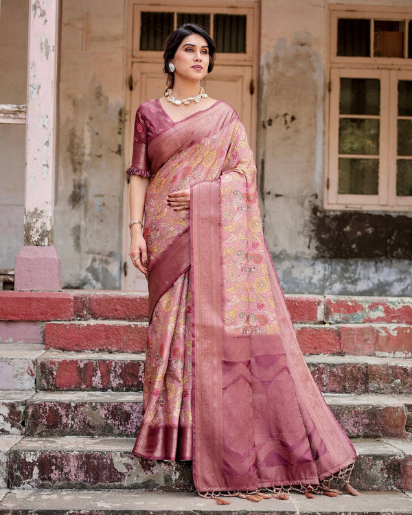 Elegant Pink Banarasi Silk Saree with Floral Zari Weaving and Tassel-Embellished Pallu BANARASI PRINTED