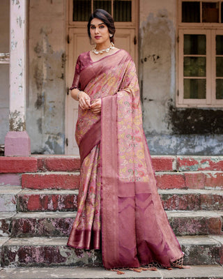 Elegant Pink Banarasi Silk Saree with Floral Zari Weaving and Tassel-Embellished Pallu BANARASI PRINTED