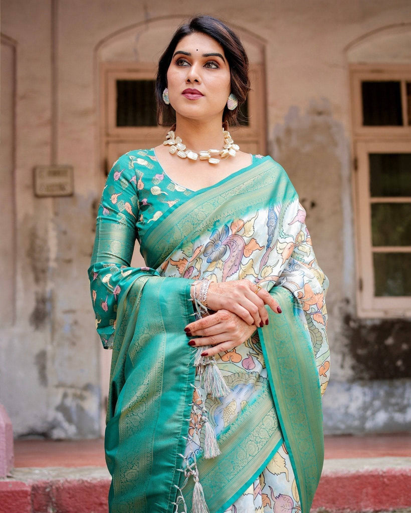 Graceful Green Banarasi Silk Saree with Vibrant Motifs and Zari Woven Pallu BANARASI PRINTED