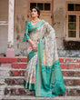 Load image into Gallery viewer, Graceful Green Banarasi Silk Saree with Vibrant Motifs and Zari Woven Pallu BANARASI PRINTED