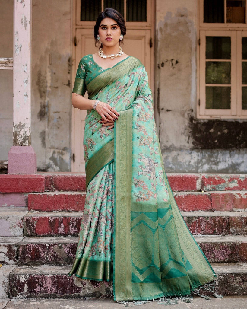 Graceful Green Banarasi Silk Saree with Intricate Floral and Elephant Weaves BANARASI PRINTED