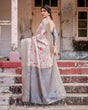 Load image into Gallery viewer, Elegant Grey Banarasi Silk Saree with Intricate Floral Design and Zari Weave BANARASI PRINTED