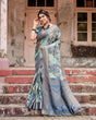 Load image into Gallery viewer, Graceful Navy Blue Banarasi Silk Saree with Nature-Inspired Digital Prints and Elegant Zari Woven Border BANARASI PRINTED