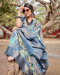 Load image into Gallery viewer, Graceful Navy Blue Banarasi Silk Saree with Nature-Inspired Digital Prints and Elegant Zari Woven Border BANARASI PRINTED